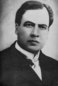 Black and white photo portrait of author Rubén Darío.